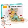 Foreverup Service à thé en bois pour tout-petits, ensemble de thé pour enfants avec plateau à dessert, théière, accessoires d