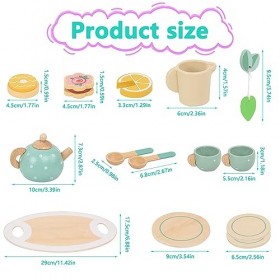Foreverup Service à thé en bois pour tout-petits, ensemble de thé pour enfants avec plateau à dessert, théière, accessoires d