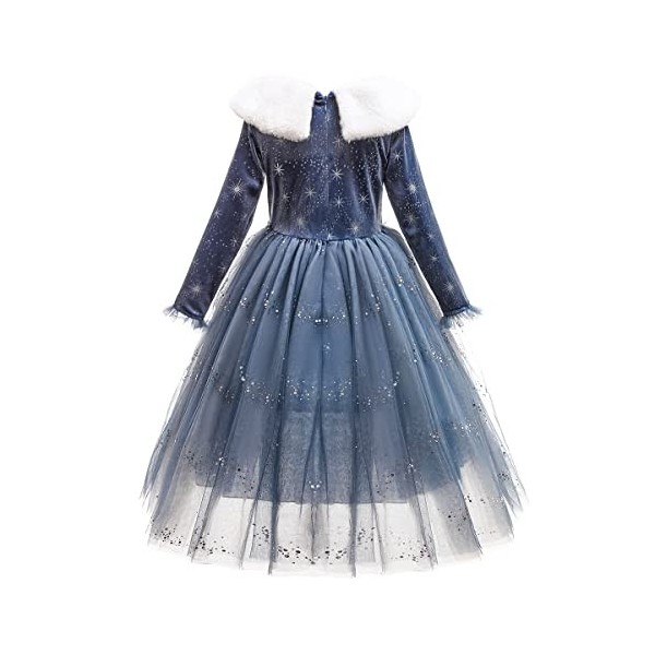 OBEEII Déguisements Princesse Elsa Frozen 2 Filles Robe de Elsa Anna Reine des Neige Manches Longues Princesse Reine des Neig