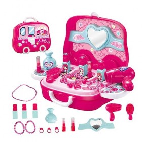 jojofuny 1 Ensemble Jouet Accessoires pour Enfants Habiller Jouet pour Filles Cosmétique Jouet Ensemble Portable Valise Rose 