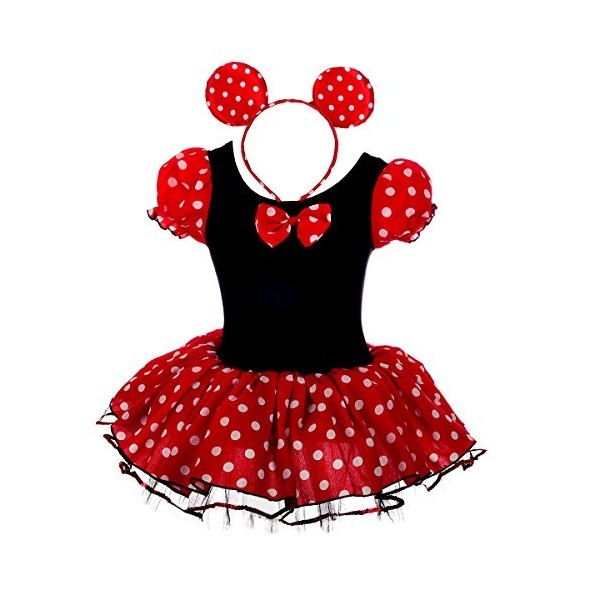 Lito Angels Deguisement Minnie Mouse Robe Tutu Bebe Fille, Anniversaire Fete Halloween Carnaval, avec Oreilles de Souris Serr