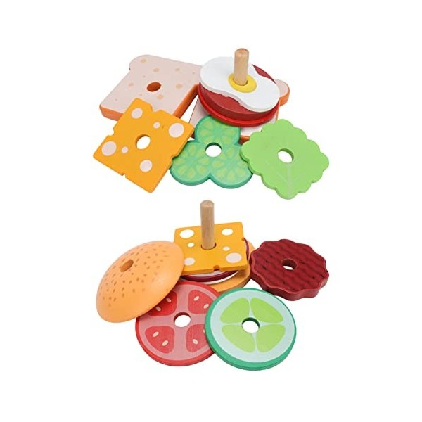 Ozgkee Montessori Hamburger Jouets Empilables, Burger en Bois Jouet pour Enfants, Jouets de Motricité Fine pour 3 4 5 Ans, Fa