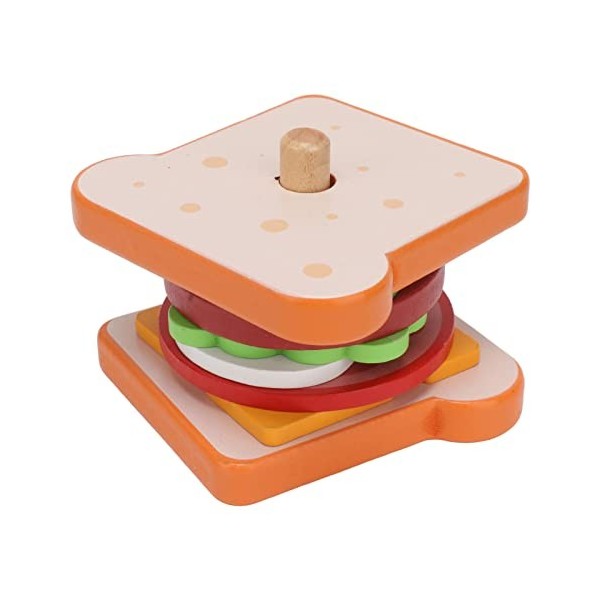 Ozgkee Montessori Hamburger Jouets Empilables, Burger en Bois Jouet pour Enfants, Jouets de Motricité Fine pour 3 4 5 Ans, Fa