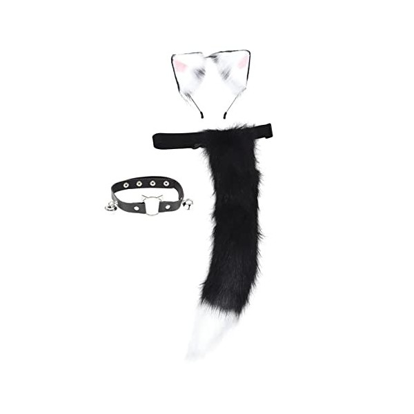 LIFKOME 1 Jeu Ensemble Bandeau Oreille Loup Oreilles De Chat Et Queue De Loup Costume De Queue De Chat pour Femme Animal Furs