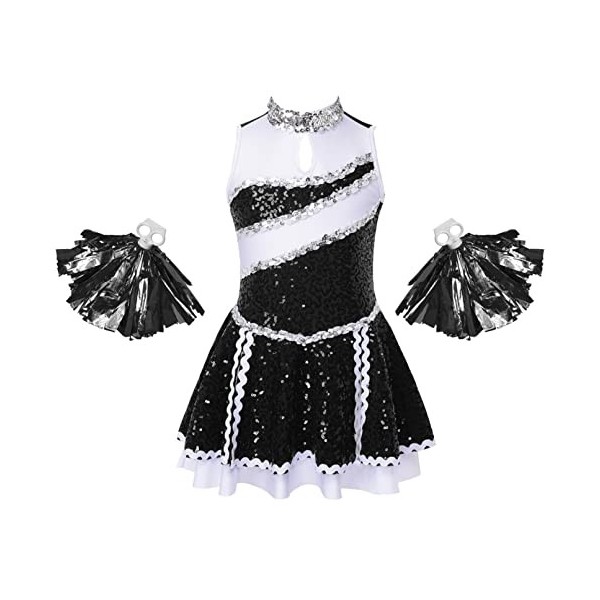 TiaoBug Costume Pom-pom Girl Enfant Fille Déguisement Cheerleaders Cospaly Halloween Carnaval Paillettes Robe Dance Gymnastiq