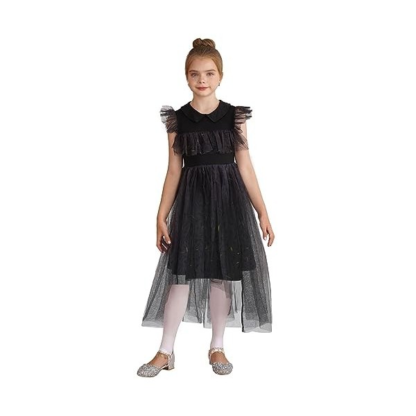 YiZYiF Enfant Fille Déguisement Mercredi Addams Cosplay Costume Famille Addams Robe de Bal Halloween Noël Carnaval Fête Robes