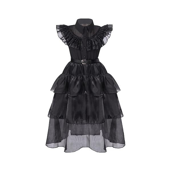 Doomiva Robe Fille Déguisement Addams Famille Mercredi Gothique Tulle Robes de Soirée pour Enfant Cosplay Halloween Noël Carn