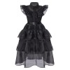 Doomiva Robe Fille Déguisement Addams Famille Mercredi Gothique Tulle Robes de Soirée pour Enfant Cosplay Halloween Noël Carn