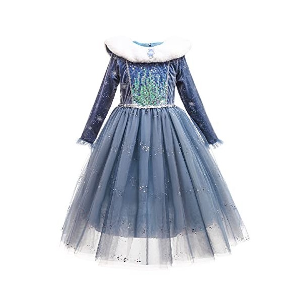 OBEEII Déguisements Princesse Elsa Frozen 2 Filles Robe de Elsa Anna Reine des Neige Manches Longues Princesse Reine des Neig