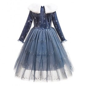 OBEEII Déguisements Princesse Elsa Frozen 2 Filles Robe de Elsa Anna Reine des Neige Manches Longues Princesse Reine des Neig