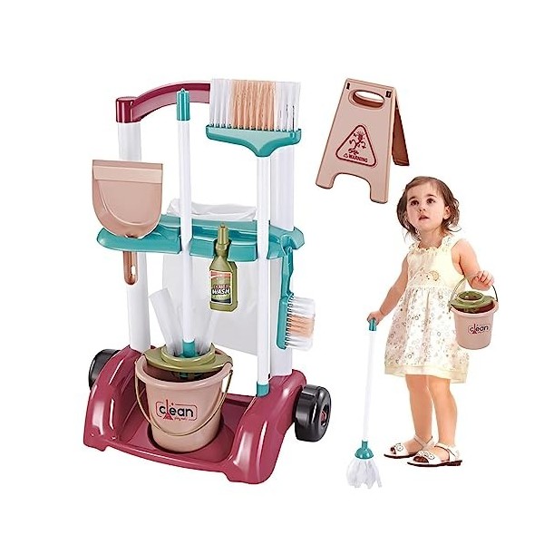 Kit Complet De Nettoyage pour Enfnts – Chariot À Jouets dapprentissage De La Propreté pour Enfats – Ensemble De Chariot De N