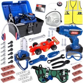 AOUVT 73 Pcs Ensemble de Jeu Doutils pour Enfants - Ensemble Complet Doutils de Construction Accessoires Jouets - Boîte à O