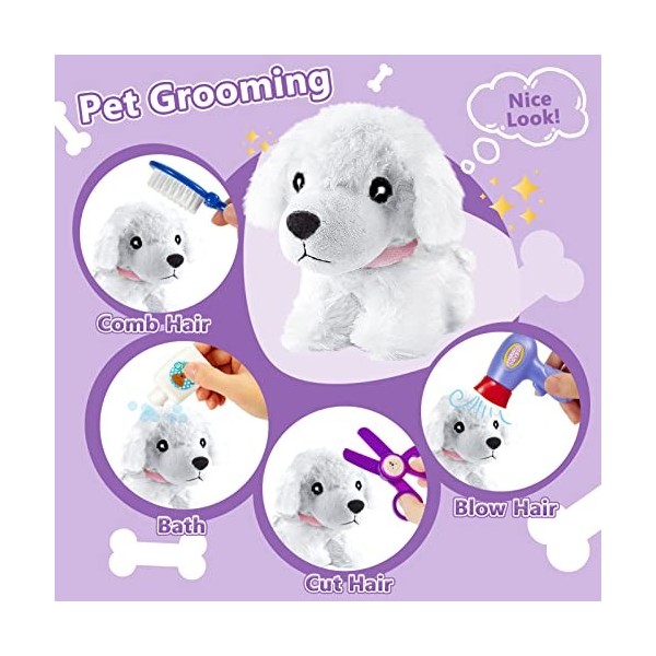 HERSITY Malette Veterinaire Enfant avec Peluche Chien Jeux Dimitation pour Toilettage de Chien Cadeaux danniversaire pour E