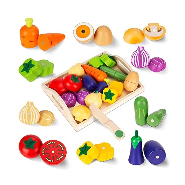 Jouet Aliment Cuisine, Légumes Magnetique Jouet à Découper imitant en Bois, Dinette Nourriture Montessori, Jeux de Rôles Éduc