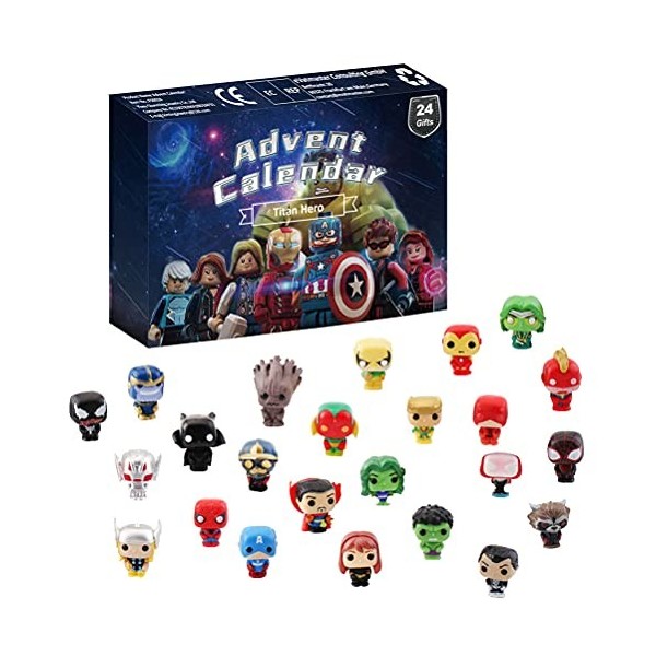 T.Y.G.F Calendrier de lAvent 2021 - Jouet de Noël - 24 figurines super héros Avengers - Mini set de figurines héroïques - Ca