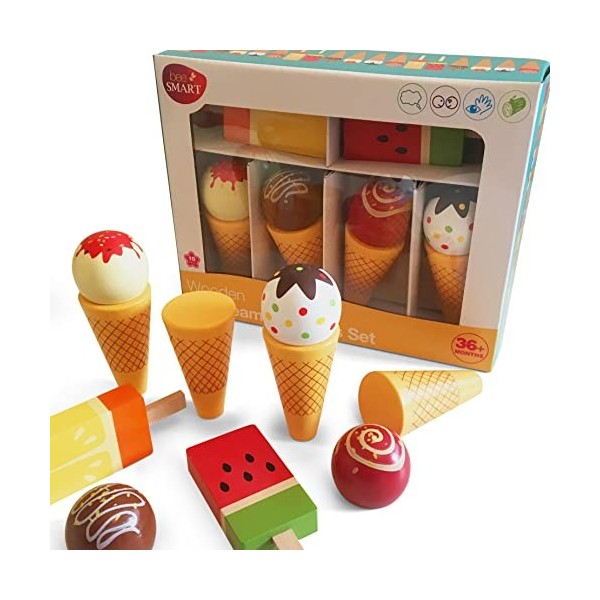 bee SMART Jeu dimitation - Cuisine - Jeu de Cornets de Crème Glacée magnétique avec bâtonnets Glaces