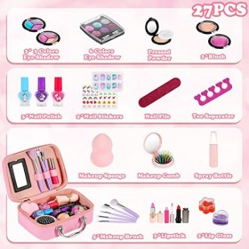 Cezetoy 27PCS Ensemble de Maquillage pour Filles,Ensemble Cosmétique Lavable avec Trousse de Maquillage Enfants Filles Maquil