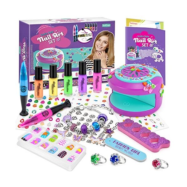 LemonDream Kit Manucure Enfant 6 7 8 9 10 11 12,Kit Vernis avec Bijoux Jouet Ongles Maquillage Idée Cadeau Anniversaire Fille