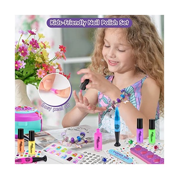LemonDream Kit Manucure Enfant 6 7 8 9 10 11 12,Kit Vernis avec Bijoux Jouet Ongles Maquillage Idée Cadeau Anniversaire Fille