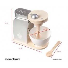 Mamabrum Jeu dImitation en Bois Robot Pâtissier pour Enfants- Pétrin avec Fouet, Bol & Une Spatule- Petits Chefs 20 * 19 * 1