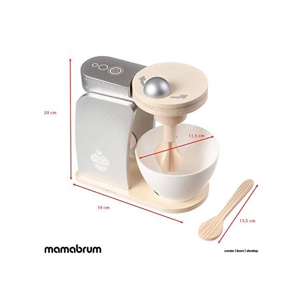 Mamabrum Jeu dImitation en Bois Robot Pâtissier pour Enfants- Pétrin avec Fouet, Bol & Une Spatule- Petits Chefs 20 * 19 * 1