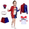 Déguisement Quinn Outfit Enfant Femme Squad Costume de Méchant dHalloween Fille avec Gants, Veste, T-shirt, Short Sur Le Thè