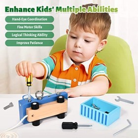 Atoylink Montessori Jouet en Bois Outils Enfant Boîte à Outils en Bois avec des vis Tournevis Malette Outils Bricolage Enfant