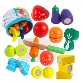 huruirui Jouets Cuisine Enfant en Bois, Couper Jouet Fruit et Legumes Enfants Ensembles de Jouets,Enfants Cuisine Jouet Alime