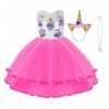 URAQT Robe Licorne Enfant de Princesse, Robes Licorne Fille avec Serre-tête et Collier, pour Cosplay et Le Mariage et Les Par