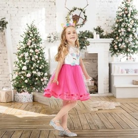 URAQT Robe Licorne Enfant de Princesse, Robes Licorne Fille avec Serre-tête et Collier, pour Cosplay et Le Mariage et Les Par