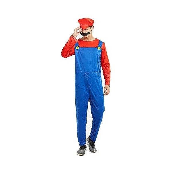 COXNSXX Super Plumber Brothers Costume adulte/enfant Jeu enfance Costume avec chapeau et moustache pour carnaval et cosplay