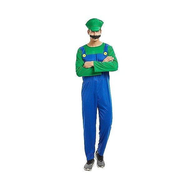 COXNSXX Super Plumber Brothers Costume adulte/enfant Jeu enfance Costume avec chapeau et moustache pour carnaval et cosplay