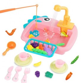 Évier de Cuisine de Robinet Rée Jeux de Pêche : Jouet de Cuisine Accessoires de Vaisselle de Couleur Vive pour Enfant : Garço