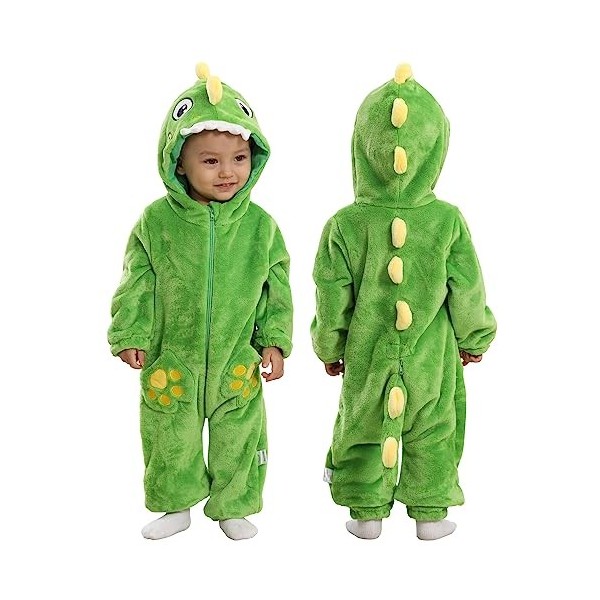 Doladola Bébés Garçons Filles Cartoon Animal À Capuchon Onésies Infant Pyjama Barboteuse Dinosaure jaune, 12-18 Mois 