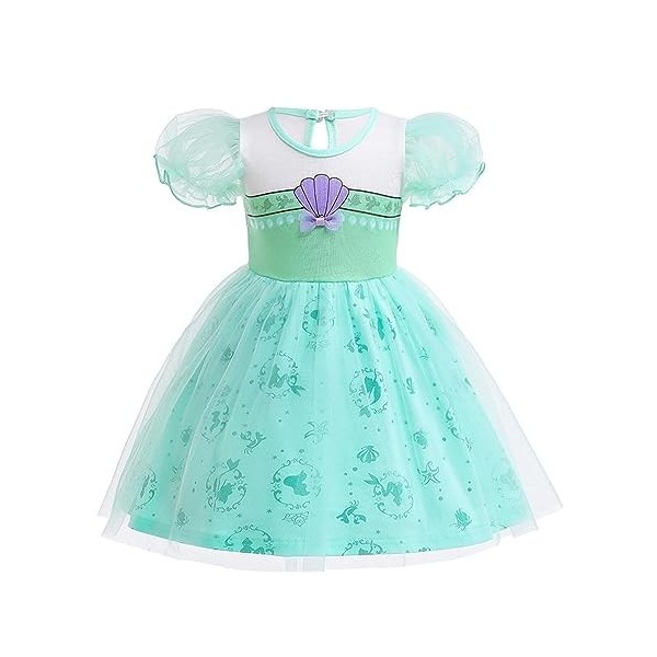 Lito Angels Deguisement Robe en Tulle Petite Sirene Princesse Ariel pour Enfant Fille Taille 3-4 ans, Vert étiquette en tiss