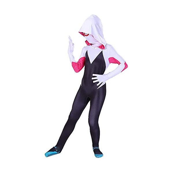 MODBE Filles Gwen Stacy Cosplay Combinaison Halloween Noël Déguisement Costume Enfants Mascarade Collants Carnaval Jeu de Rôl