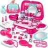 Delex Ensemble de maquillage 2 en 1 pour jeux de rôle et bijoux pour filles avec coiffeuse Rose princesse Mini étui de transp