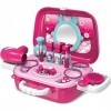 Delex Ensemble de maquillage 2 en 1 pour jeux de rôle et bijoux pour filles avec coiffeuse Rose princesse Mini étui de transp