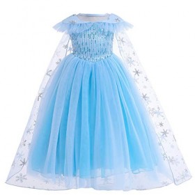 Filles Princesse Elsa Dress Up Robes de Princesse Fantaisie Costumes Paillettes Robes avec Manteau de Neige Cosplay Halloween