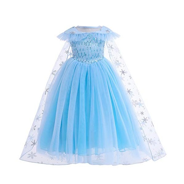 Filles Princesse Elsa Dress Up Robes de Princesse Fantaisie Costumes Paillettes Robes avec Manteau de Neige Cosplay Halloween