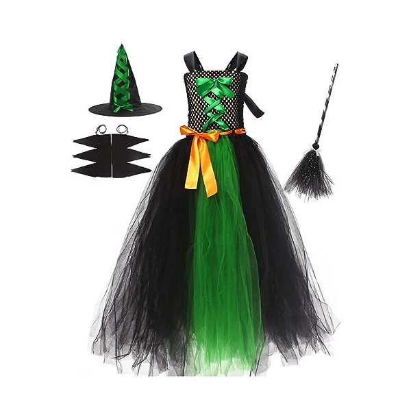 Déguisement Sorcière Pour Fille – Costume Halloween, Noël, Carnaval, Avec Jupe étoilée Et Chapeau - 10