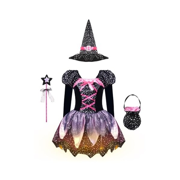 Oyolan Enfant Fille Déguisement Sorcière Robe Citrouille Tutu Robe Princesse Costume Halloween Spectacle Cadeau Halloween 2-1