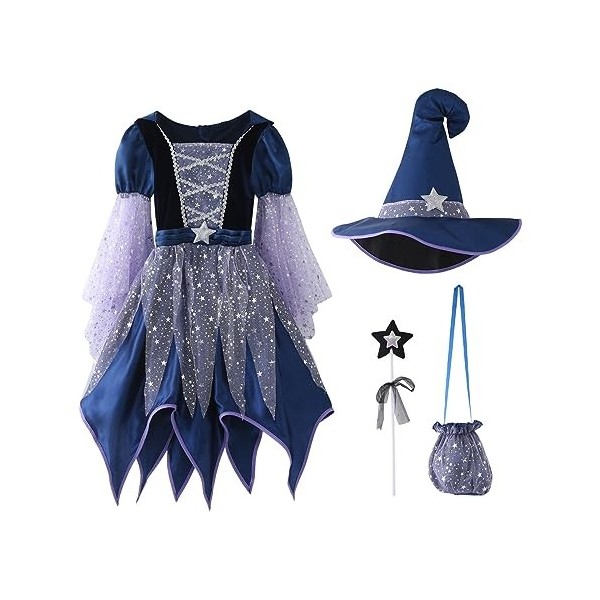Costume Sorcière Halloween Fille Zuoyue - Robe Chapeau Ceinture Kit Complet Cosplay
