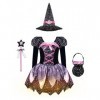 dPois Enfant Fille Déguisement Robe Sorcière Halloween Robe à Étoiles Paillettes Chapeau de Magicien Robe Soirée Cérémonie Sa