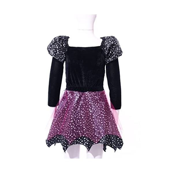 dPois Enfant Fille Déguisement Robe Sorcière Halloween Robe à Étoiles Paillettes Chapeau de Magicien Robe Soirée Cérémonie Sa