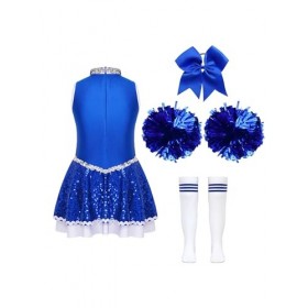 TiaoBug Costume Pom-pom Girl Enfant Fille Déguisement Cheerleaders Cospaly Halloween Carnaval Paillettes Robe Dance Gymnastiq