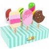 Woody Treasures Ensemble de crème glacée en bois – 6 pièces – Jouets de crème glacée pour enfants de 3 ans et plus – Jeu de r