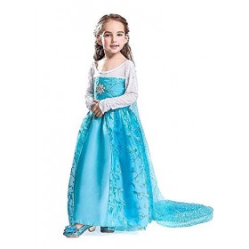 KIRALOVE - Costume Elsa - Carnaval - Halloween - Cape Fleur - Taille 100-2 - 3 ans - Idée cadeau