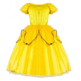 FMYFWY Costume de Carnaval Filles Princesse Robe de Belle Hors Épaule Déguisements de la Beauté et la Bête Halloween Noël Rob