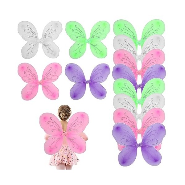 Blogiiup Fairy Wings Kids, 12pcs Angel Wings Fairy Butterfly Pixie Tinkerbell Fancy Dishing Tenue Girls shabillant Costume p